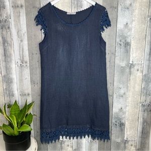 MARTINA INNOCENTI Linen Dress Lace Appliqué Detail Size Medium